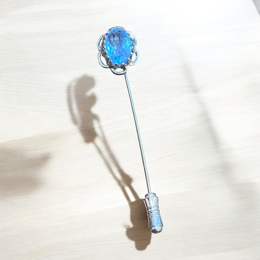 Vintage Hat Pin Silver and Blue Topaz Pin